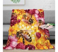OTBSDNKZZ 3D Printed Bee honeycomb Travel Blanket Microfiber Warm Soft Bedding Breathable Nature floral design Home Blanket for Holiday Celebrations Birthday Anniversary 70×80inch(180x200cm)