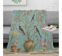 OTBSDNKZZ 3D Printed Birds in Bloom Bedding Blanket Microfiber Ultra Soft Warm Bedding Botanical Art Bed Throw Compact Portable Non Pilling for Travellers Campers Families 80×90inch(200x230cm)