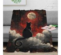 OTBSDNKZZ 3D Printed black cat moon Nap Blanket Microfiber Soft Warm Bedding Lightweight fantasy celestial art Travel Blanket Portable Non Pilling for Office Workers Adults Teens 70×80inch(180x200cm)