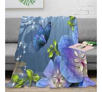 OTBSDNKZZ 3D Printed Blue butterfly Bedding Throw Microfiber Warm Soft Cosy Bedding Fantasy floral art Home Blanket Durable Fade Resistant No Shedding for Homeowners Renters 60x80inch(150x200cm)