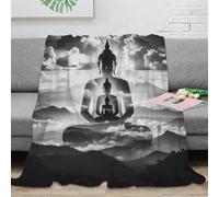 OTBSDNKZZ 3D Printed Buddha silhouette Blanket Microfiber Warm Soft Bedding Cosy monochrome spiritual Lounge Throw Compact Portable for Students Gamers Travellers Young Adults 40x50inch(100x130cm)