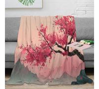 OTBSDNKZZ 3D Printed cherry blossom tree Bed Blanket Microfiber Soft Cosy Bedding Warm Asian ink painting Soft Throw Compact Portable for Students Campers Travellers Young Adults 80×90inch(200x230cm)