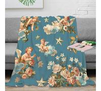 OTBSDNKZZ 3D Printed cherub angels Soft Throw Microfiber Soft Cosy Bedding Warm vintage celestial design Thermal Blanket Anti Static No Shedding for Men Women Kids Households 80×90inch(200x230cm)