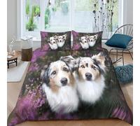 OTBSDNKZZ 3D Printed Comfy Microfibre Cute dog pair Quilt Cover Sets Easy Care Bedding Set with Pillowcases Pet photography style Bed Quilt Cover All Season for Home Decor Super king（260x220cm）