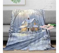 OTBSDNKZZ 3D Printed Cozy winter house Bed Throw Microfiber Ultra Soft Warm Bedding Painting scenic Thermal Blanket Premium Gift for Holiday Celebrations Birthday Anniversary 70×80inch(180x200cm)