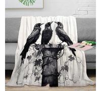 OTBSDNKZZ 3D Printed crows perched Fluffy Blanket Microfiber Ultra Soft Warm Bedding gothic ink Bed Throw Wrinkle Resistant for Dorm Dwellers University Students Teens 60x80inch(150x200cm)