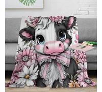 OTBSDNKZZ 3D Printed Cute cow art Bedding Blanket Microfiber Soft Warm Bedding Breathable Floral cartoon Bed Throw Compact Portable for Campers Travellers Students Young Adults 60x80inch(150x200cm)