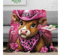 OTBSDNKZZ 3D Printed Cute cow wearing hat Blanket Microfiber Soft Warm Bedding Breathable Pink floral cowboy Cosy Throw Premium Gift for Wedding Anniversary Newlyweds Couples 60x80inch(150x200cm)