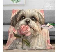 OTBSDNKZZ 3D Printed Cute dog holding rose Bedding Throw Microfiber Ultra Soft Warm Bedding Valentine art Home Blanket Heartfelt Gift for Families Couples New Homeowners 80×90inch(200x230cm)