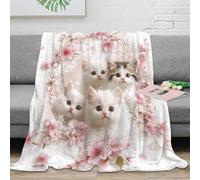OTBSDNKZZ 3D Printed cute kittens Thermal Blanket Soft Cosy Bedding Warm floral spring decoration Blanket Compact Portable Non Pilling for Apartment Dwellers Renters Young Adults 60x80inch(150x200cm)