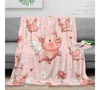 OTBSDNKZZ 3D Printed Cute pig wings Home Blanket Microfiber Warm Soft Bedding Cosy Cartoon angel Bedding Blanket Compact Portable for Campers Travellers Students Young Adults 60x80inch(150x200cm)