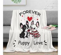 OTBSDNKZZ 3D Printed Cute puppy love Living Room Throw Microfiber Soft Warm Bedding Breathable Cartoon French bulldog Cozy Throw Blanket for Housewarming New Homeowners 60x80inch(150x200cm)