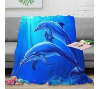 OTBSDNKZZ 3D Printed Dolphin swimming Blanket Microfiber Warm Soft Bedding Cosy Ocean wildlife art Lounge Throw Compact Portable for Students Gamers Travellers Young Adults 60x80inch(150x200cm)