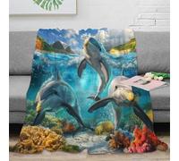 OTBSDNKZZ 3D Printed Dolphins swimming Travel Blanket Microfiber Warm Soft Bedding Breathable Underwater marine Home Blanket for Holiday Celebrations Birthday Anniversary 50x60inch(127x152cm)