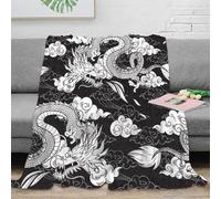 OTBSDNKZZ 3D Printed Dragon motifs Nap Blanket Microfiber Warm Soft Bedding Lightweight Traditional Asian ink Thermal Blanket Breathable Thermal Insulating for Adults Teens Kids 60x80inch(150x200cm)