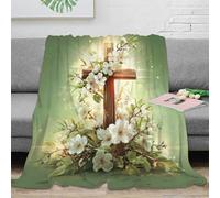OTBSDNKZZ 3D Printed Easter cross Fluffy Blanket Microfiber Ultra Soft Warm Bedding Christian floral design Thermal Blanket Breathable All Season for Kids Adults Families Guests 50x60inch(127x152cm)