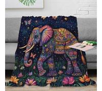 OTBSDNKZZ 3D Printed elephant art Living Room Throw Microfiber Ultra Soft Warm Bedding vibrant mandala Home Blanket Wrinkle Resistant Anti Static for Homeowners Renters Families 50x60inch(127x152cm)