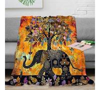 OTBSDNKZZ 3D Printed Elephant Tree Art Throw Blanket Microfiber Warm Thermal Bedding Soft Folk Art Decor Warm Blanket Compact Portable Non Pilling for Campers Travellers Families 40x50inch(100x130cm)
