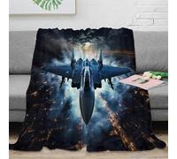 OTBSDNKZZ 3D Printed Fighter jet soaring Bed Throw Microfiber Warm Soft Bedding Durable night cityscape Fluffy Blanket Breathable All Season for Homeowners Renters Adults 80×90inch(200x230cm)