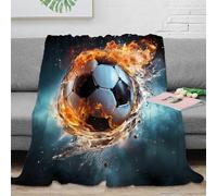 OTBSDNKZZ 3D Printed Fireball soccer Sofa Throw Microfiber Ultra Soft Warm Bedding Dynamic sports art Bed Throw Breathable All Season for Dorm Dwellers University Students Teens 40x50inch(100x130cm)