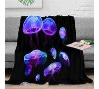 OTBSDNKZZ 3D Printed Glowing jellyfish Soft Throw Microfiber Soft Cosy Bedding Warm Neon ocean creatures Thermal Blanket for Housewarming New Homeowners 50x60inch(127x152cm)