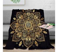 OTBSDNKZZ 3D Printed Golden mandala Cozy Throw Blanket Microfiber Soft Warm Bedding Spiritual art design Thermal Blanket Breathable for Young Adults Renters Apartment Dwellers 70×80inch(180x200cm)