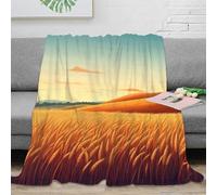 OTBSDNKZZ 3D Printed Golden wheat field Blanket Microfiber Warm Soft Bedding Cosy Rural landscape Lounge Throw Premium Gift for Anniversary Wedding Birthday Celebrations 50x60inch(127x152cm)