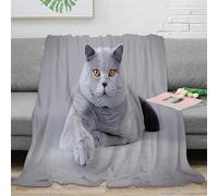 OTBSDNKZZ 3D Printed Gray cat Throw Blanket Microfiber Ultra Soft Warm Bedding British shorthair Lounge Throw Anti Static Non Pilling for Couples Families Guests 70×80inch(180x200cm)