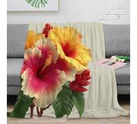 OTBSDNKZZ 3D Printed Hibiscus blooms Blanket Microfiber Soft Warm Bedding Breathable Tropical floral Cosy Throw Lightweight All Season for Office Workers Teens Adults 70×80inch(180x200cm)