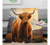 OTBSDNKZZ 3D Printed Highland cow Fluffy Blanket Ultra Soft Warm Bedding Scottish landscape art Throw Blanket Wrinkle Resistant Machine Washable for Office Workers Students Teens 70×80inch(180x200cm)