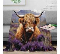 OTBSDNKZZ 3D Printed Highland cow Warm Blanket Microfiber Warm Thermal Bedding Soft Scottish landscape art Nap Blanket Lightweight for Office Workers Students Young Adults Teens 40x50inch(100x130cm)