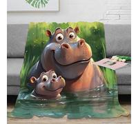 OTBSDNKZZ 3D Printed hippo family Cosy Throw Microfiber Soft Warm Bedding Breathable Animated wildlife Nap Blanket Lightweight All Season for Office Workers Teens Adults 40x50inch(100x130cm)