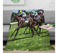 OTBSDNKZZ 3D Printed Horse Racing Action Soft Throw Microfiber Ultra Soft Bedding Warm Thermal Dynamic Sports Event Bed Throw Machine Washable No Shedding for Kids Adults Renters 60x80inch(150x200cm)