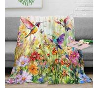 OTBSDNKZZ 3D Printed Hummingbirds garden Bedding Blanket Microfiber Warm Cosy Bedding Soft vibrant floral art Cosy Throw Heartfelt Gift for Colleagues Mentors Loved Ones 60x80inch(150x200cm)