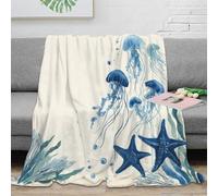 OTBSDNKZZ 3D Printed Jellyfish underwater Soft Throw Microfiber Soft Cosy Bedding Warm Blue ocean art Thermal Blanket for Housewarming New Homeowners 70×80inch(180x200cm)