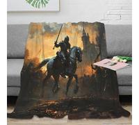 OTBSDNKZZ 3D Printed Knight on horse Blanket Microfiber Warm Soft Bedding Cosy Medieval battle scene Lounge Throw Compact Portable for Students Gamers Travellers Young Adults 60x80inch(150x200cm)