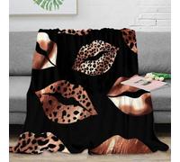 OTBSDNKZZ 3D Printed Lips design Bedding Blanket Microfiber Ultra Soft Warm Bedding Leopard pattern Couch Blanket Wrinkle Resistant Machine Washable for Adults Couples Households 60x80inch(150x200cm)