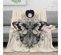 OTBSDNKZZ 3D Printed Moth art design Lounge Throw Microfiber Warm Cosy Bedding Soft Black and white mystical Living Room Throw Anti Static Fade Resistant for Kids Adults Families 70×80inch(180x200cm)