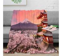OTBSDNKZZ 3D Printed Mount Fuji view Bedding Throw Microfiber Ultra Soft Warm Bedding Japanese temple Sofa Throw Anti Static Non Pilling for Students Gamers Movie Nights Teens 40x50inch(100x130cm)