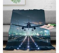 OTBSDNKZZ 3D Printed Night landing Fluffy Blanket Microfiber Soft Cosy Bedding Warm Airplane runway scene Throw Blanket Anti Static Wrinkle Resistant for Couples Families Guests 50x60inch(127x152cm)