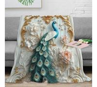 OTBSDNKZZ 3D Printed Peacock decor Cosy Throw Microfiber Soft Warm Bedding Breathable Baroque floral design Nap Blanket Lightweight All Season for Office Workers Teens Adults 40x50inch(100x130cm)