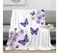 OTBSDNKZZ 3D Printed Purple butterflies Bed Blanket Microfiber Soft Cosy Bedding Warm Nature floral design Warm Blanket Breathable All Season for Homeowners Renters Adults 40x50inch(100x130cm)