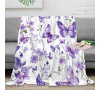 OTBSDNKZZ 3D Printed purple butterflies Bed Throw Microfiber Soft Warm Bedding Compact watercolor floral Soft Throw Machine Washable No Shedding for Travellers Campers Families 40x50inch(100x130cm)