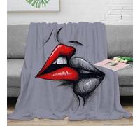 OTBSDNKZZ 3D Printed Red lips kiss Blanket Microfiber Warm Soft Bedding Cosy Artistic illustration Lounge Throw Premium Gift for Anniversary Wedding Birthday Celebrations 50x60inch(127x152cm)