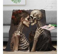 OTBSDNKZZ 3D Printed Romantic skeleton Bed Throw Microfiber Ultra Soft Warm Bedding Gothic art Thermal Blanket Premium Gift for Holiday Celebrations Birthday Anniversary 60x80inch(150x200cm)