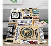 OTBSDNKZZ 3D Printed Route 66 signs Soft Throw Microfiber Soft Cosy Bedding Warm vintage travel poster Thermal Blanket Anti Static No Shedding for Men Women Kids Households 70×80inch(180x200cm)