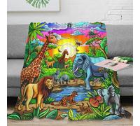 OTBSDNKZZ 3D Printed Safari animals Thermal Blanket Microfiber Soft Cosy Bedding Warm Cartoon jungle scene Blanket Premium Gift for Christmas Thanksgiving 40x50inch(100x130cm)