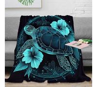 OTBSDNKZZ 3D Printed Sea turtle art Soft Throw Microfiber Soft Cosy Bedding Warm Blue neon ocean Travel Blanket for Travellers Campers Adventure Lovers 60x80inch(150x200cm)