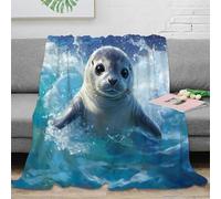 OTBSDNKZZ 3D Printed seal swimming Bedding Throw Microfiber Ultra Soft Warm Bedding marine animal Sofa Throw Anti Static Non Pilling for Students Gamers Movie Nights Teens 50x60inch(127x152cm)