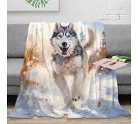 OTBSDNKZZ 3D Printed Siberian Husky Home Blanket Microfiber Warm Cosy Bedding Soft Artistic Winter Scene Lounge Throw Wrinkle Resistant Non Pilling for Men Women Kids Households 40x50inch(100x130cm)